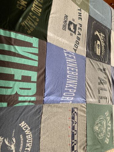 T-shirt quilt with travel, tourism themes by Virginia from MA