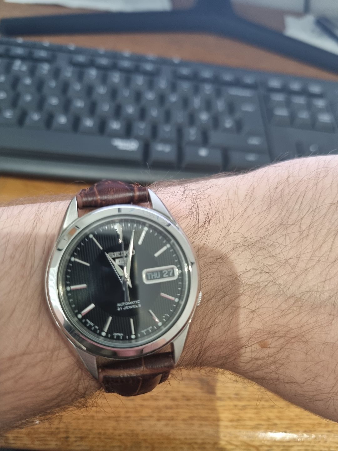 Customer photo review of Genuine Leather Calfskin Premium Watch Strap with Stainless Steel Deployant Butterfly Clasp