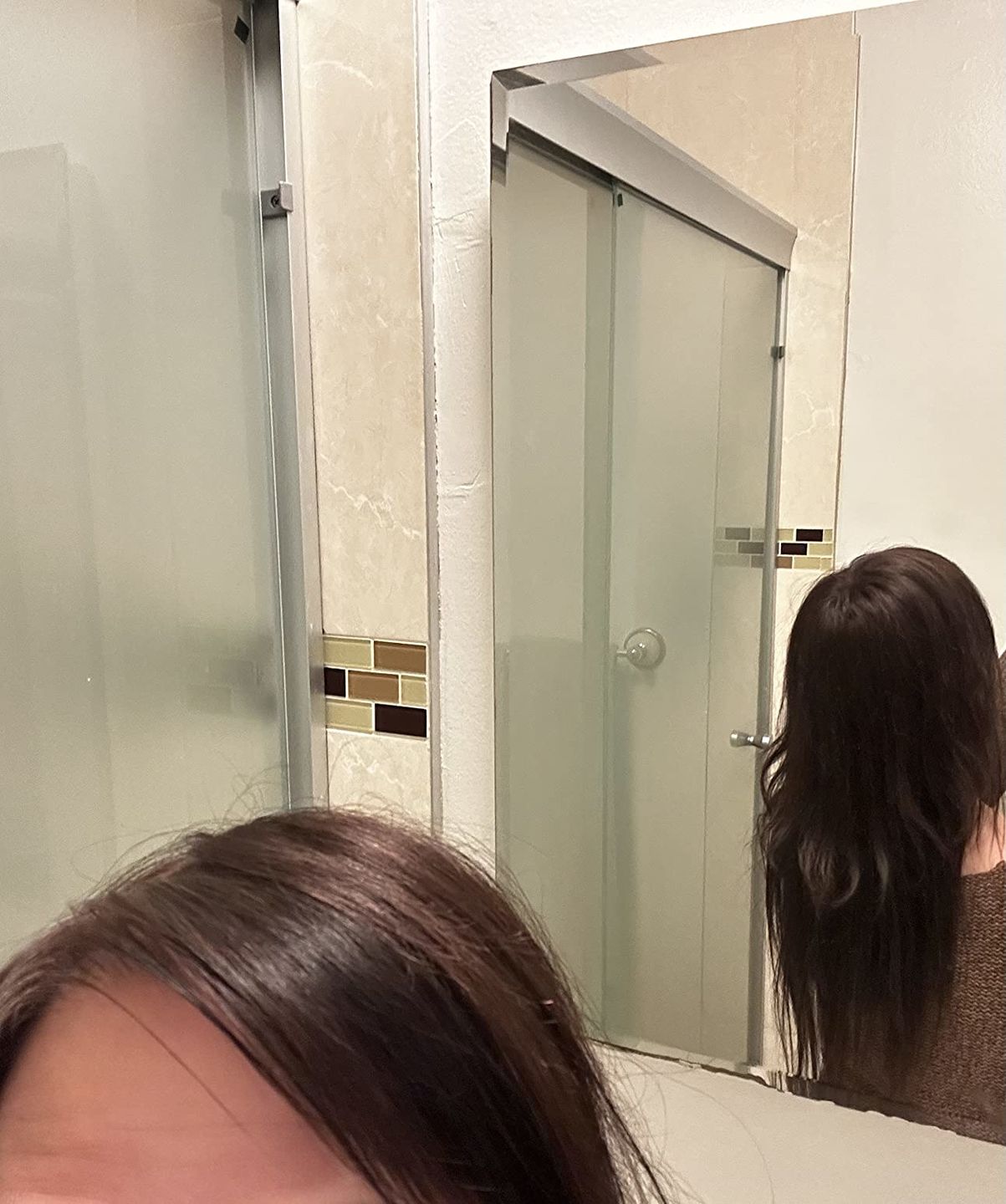 Customer photo review of Full Coverage Dark Brown Human Hair Topper for Women Fine Hair #2