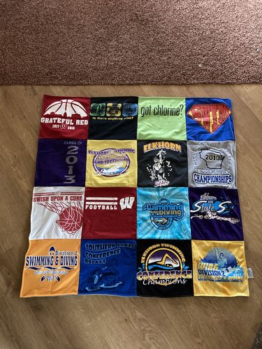 T-shirt quilt featuring elk horn swimming and diving team by Leanne from WI