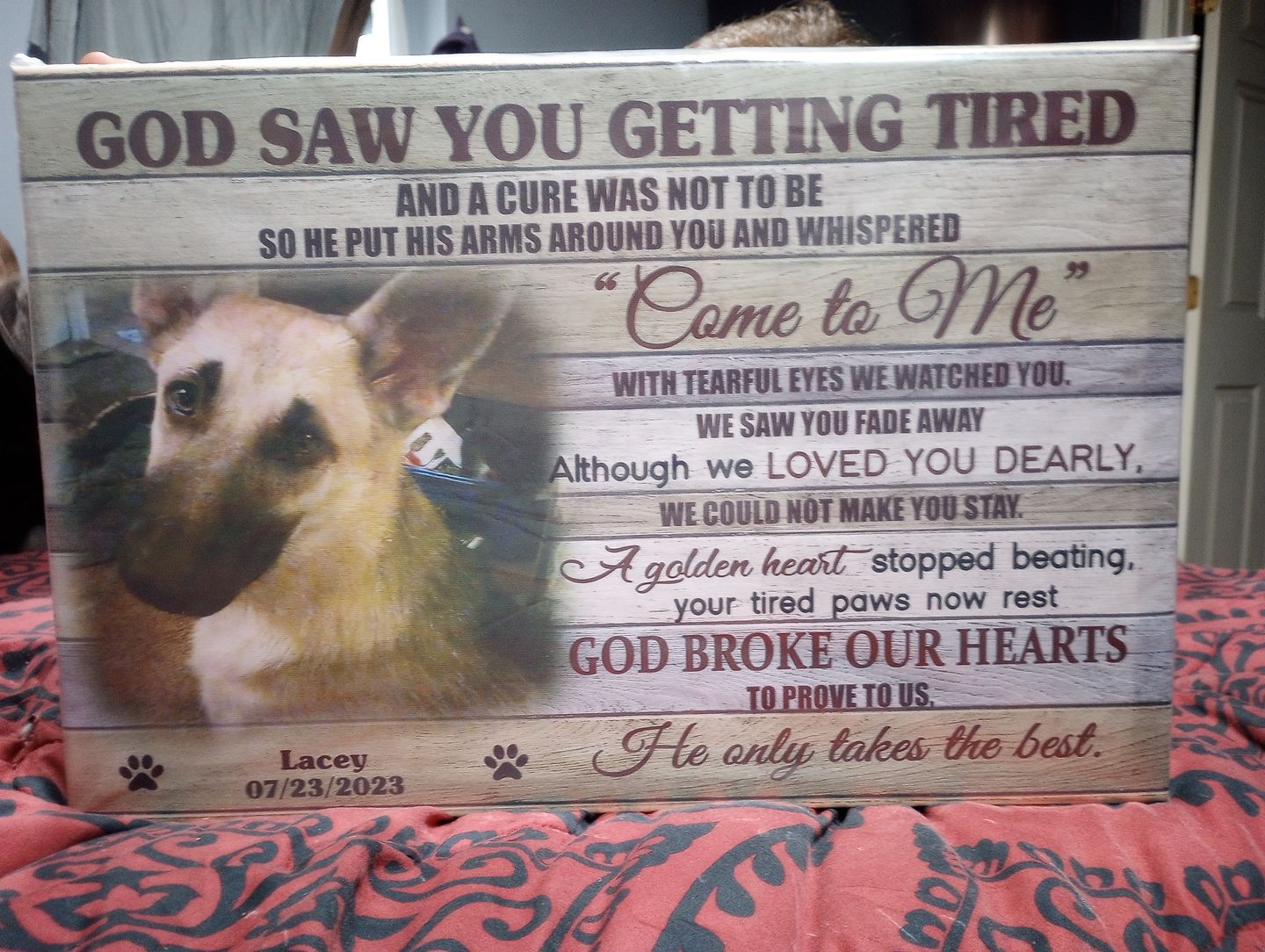 Customer photo review of Personalized Photo Canvas Prints, Dog Loss Gifts, Pet Memorial Gifts, Dog Sympathy, God Saw You Getting Tired Dem Canvas