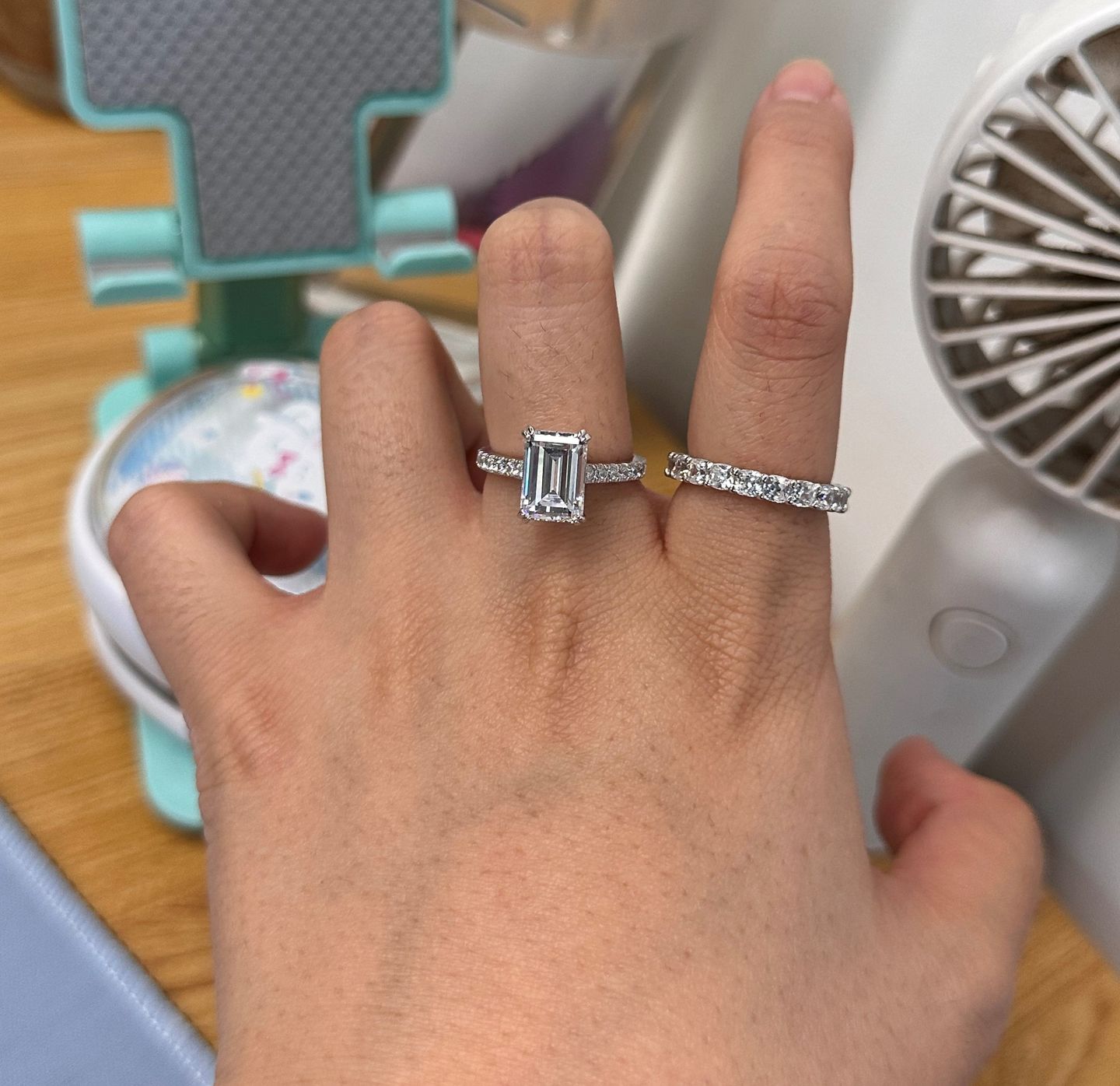 Customer photo review of Louily Elegant Emerald Cut Engagement Ring In Sterling Silver