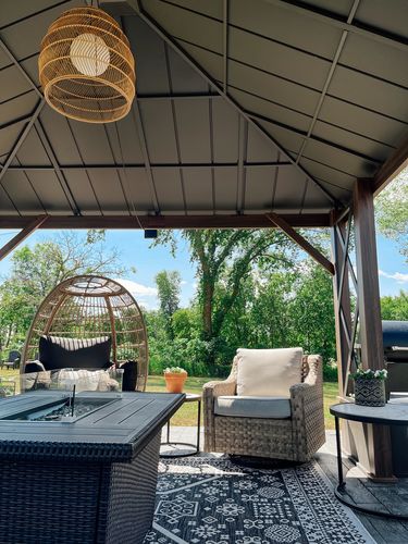 Customer photo review of SUNJOY 13x15 Hardtop Gazebo Outdoor Black Steel Roof Gazebo Backyard Aluminum Framed Gazebo with Planters and Ceiling Hook