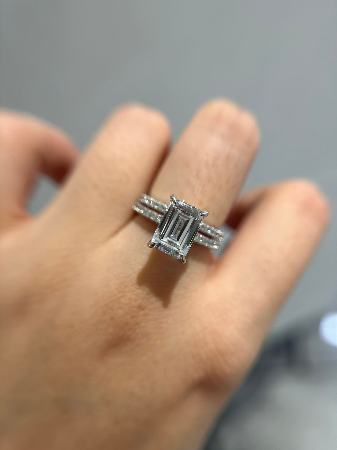Customer photo review of Louily Classic Emerald Cut Engagement Ring In Sterling Silver