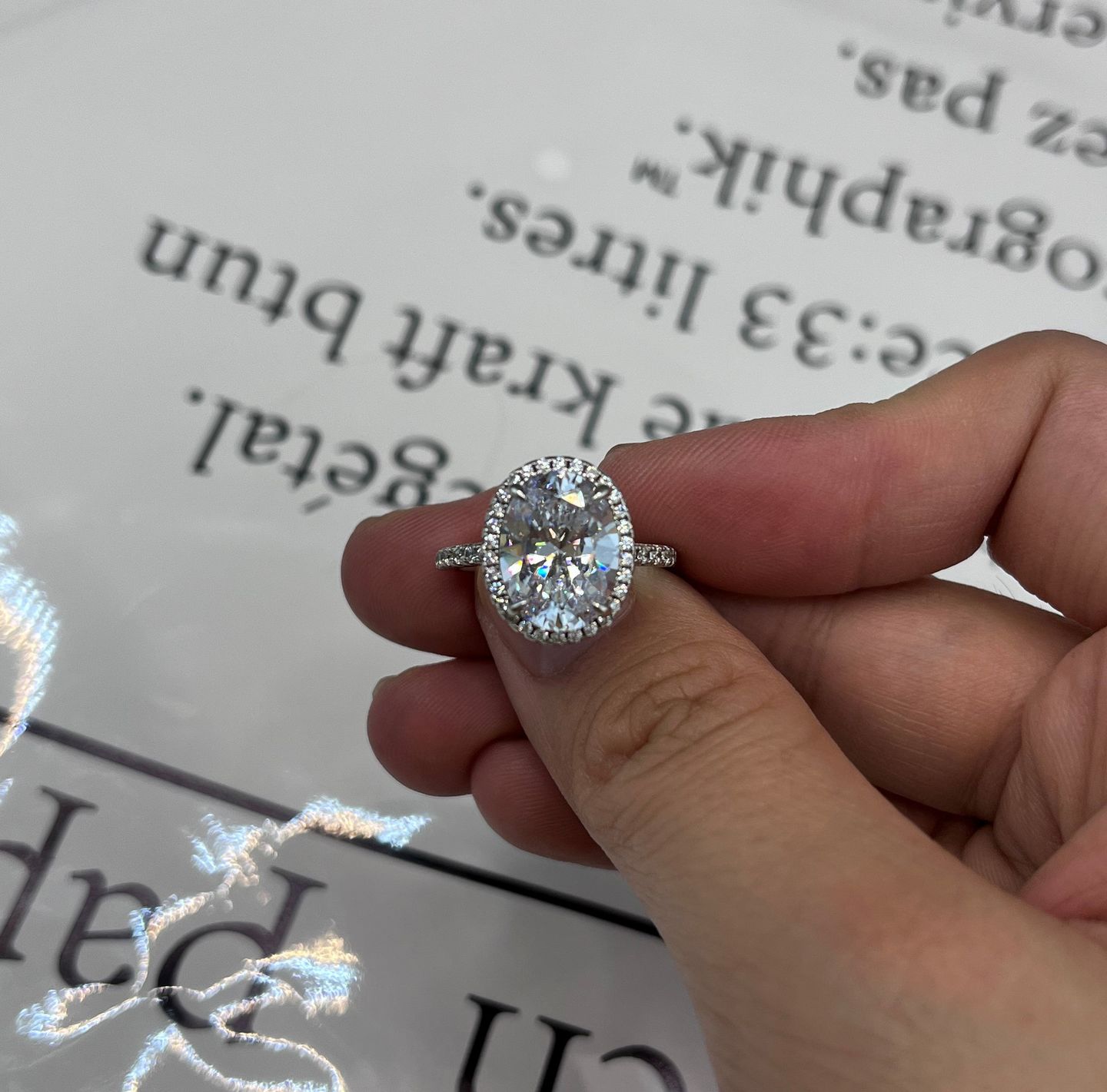 Customer photo review of Louily Halo 3.5Ct Oval Cut Simulated Diamond Engagement Ring In Sterling Silver
