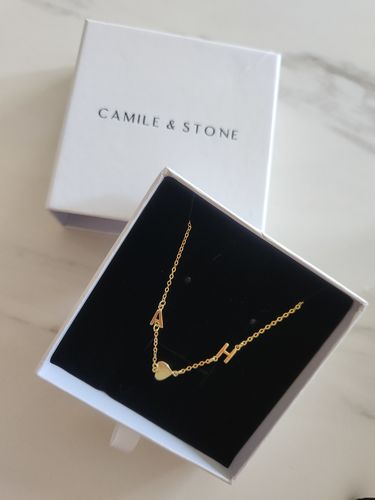 Customer photo review of Sideways Initial Letter Solid Heart Necklace