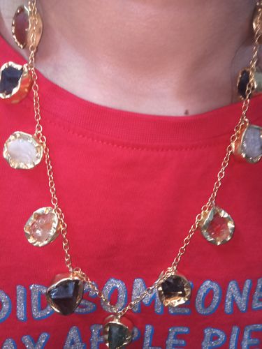 Customer photo review of Rubans Voguish 18K Gold Plated On Copper Handcrafted Chain With Multicolour Uncut Stone Charms Necklace.