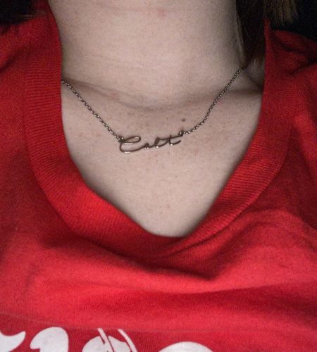 Customer photo review of DAINTY SCRIPT NAME NECKLACE