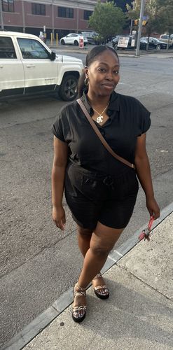 Customer photo review of Summer Linen Romper (Black)
