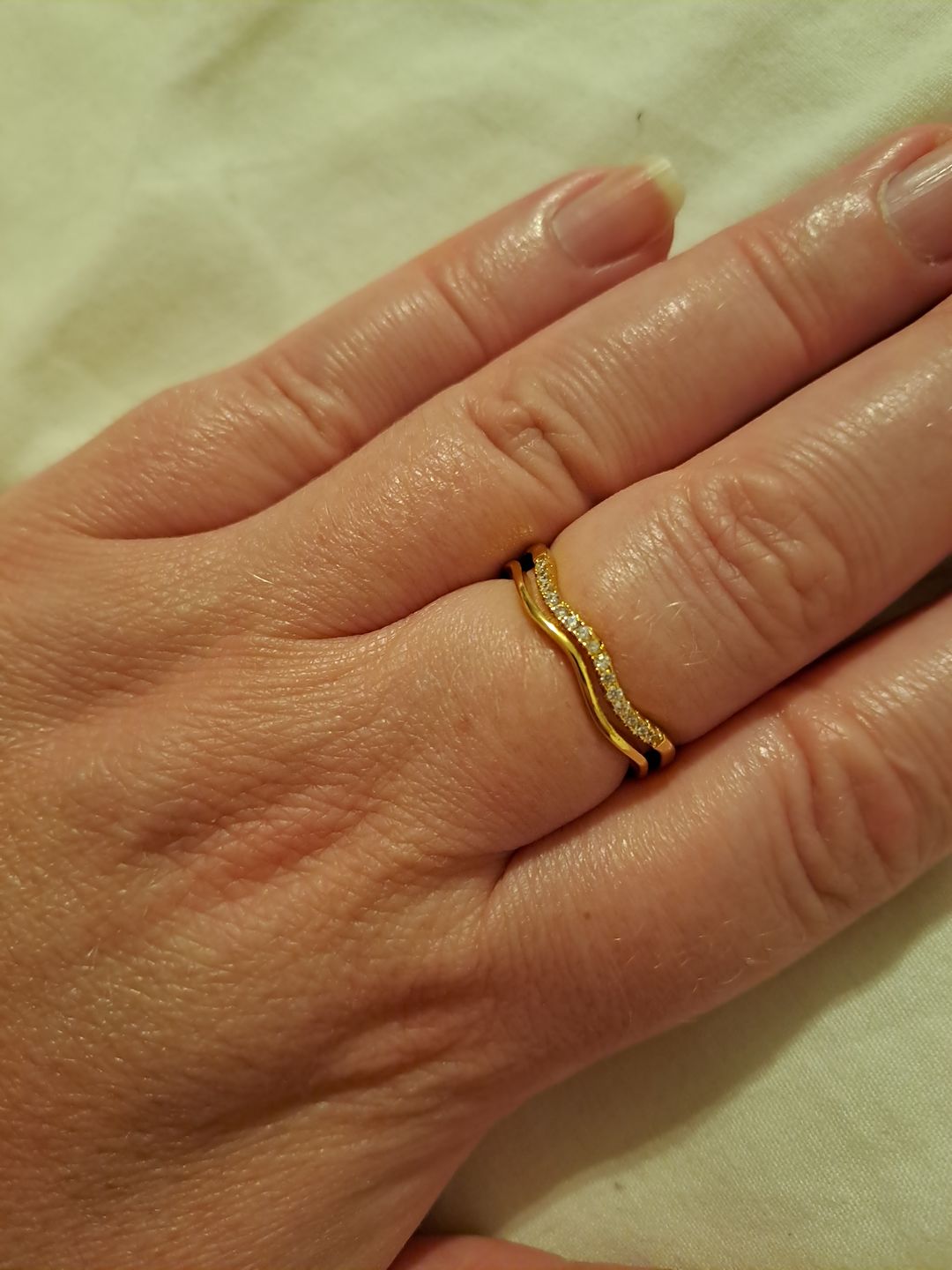 Customer photo review of Layered Juni Gold & Crystal Ring