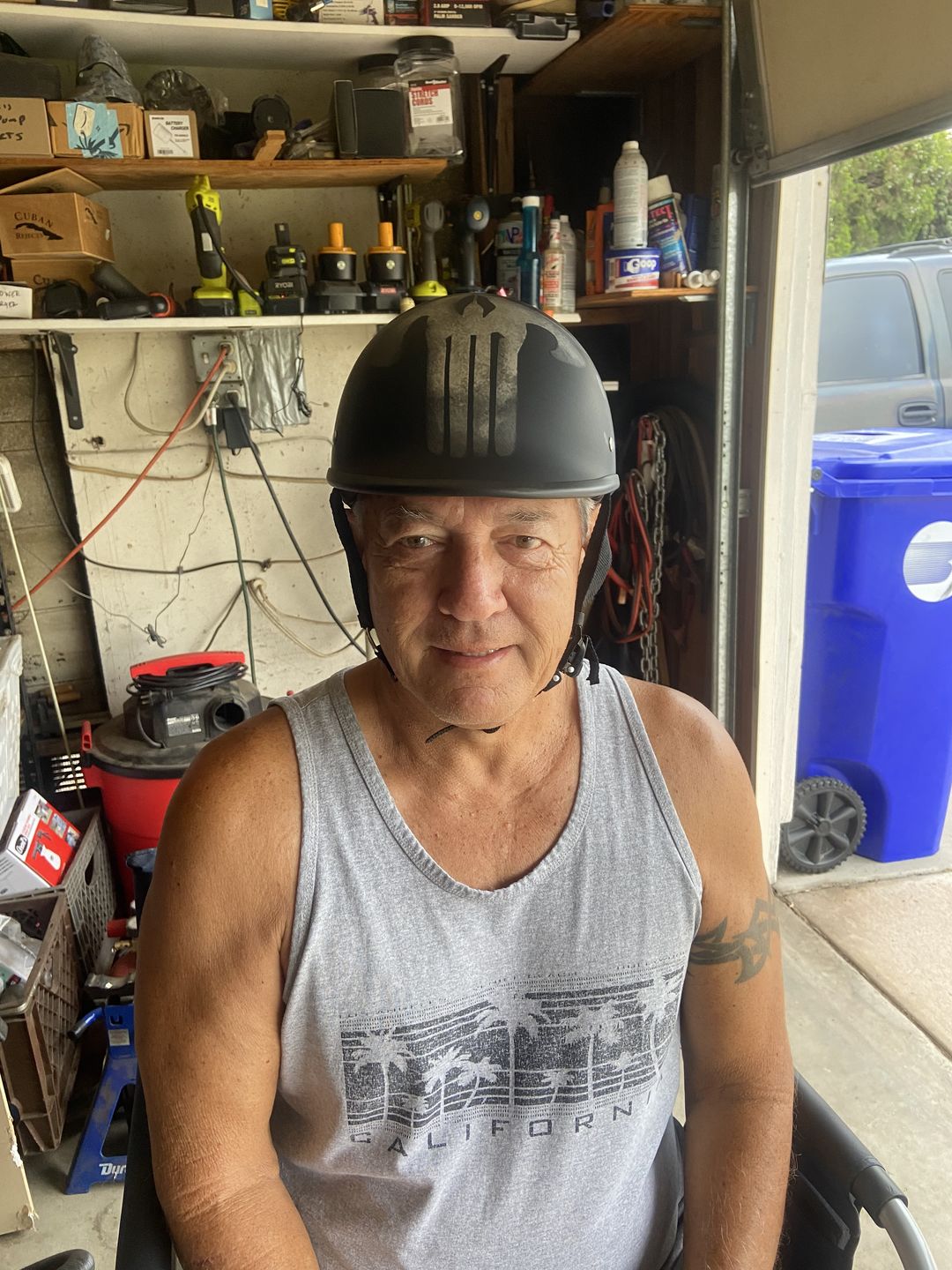 Customer photo review of Low Profile Reversible DOT Polo Helmet / Punisher