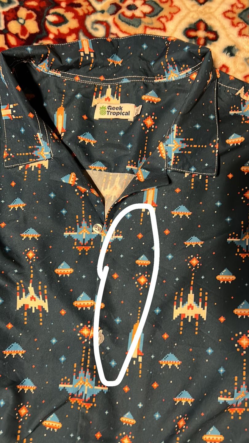 Customer photo review of Space Retro Arcade Button Up Shirt