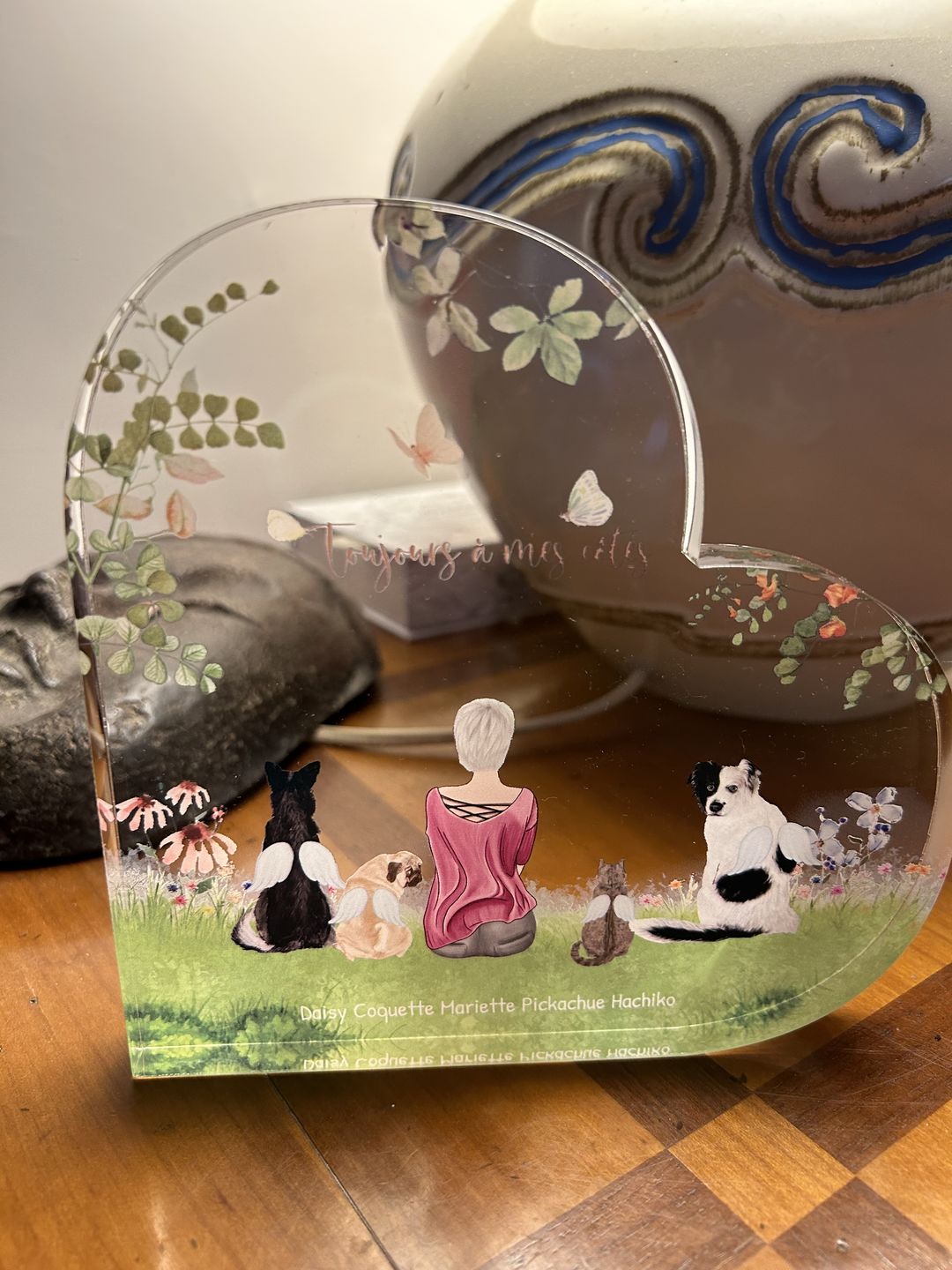 Customer photo review of Toujours à mes côtés - Cœur en verre personnalisé