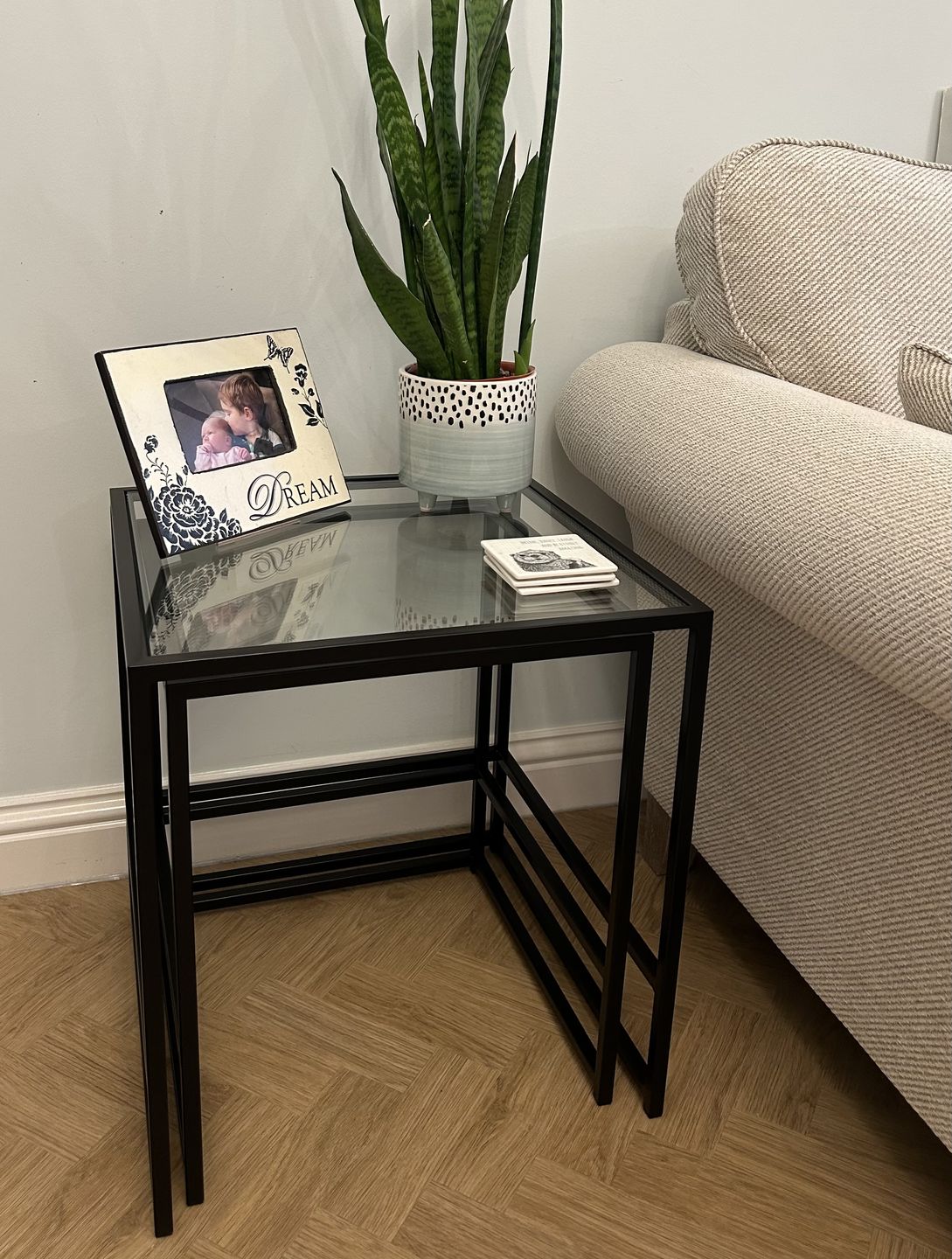Customer photo review of Glass Metal Nesting Side Tables