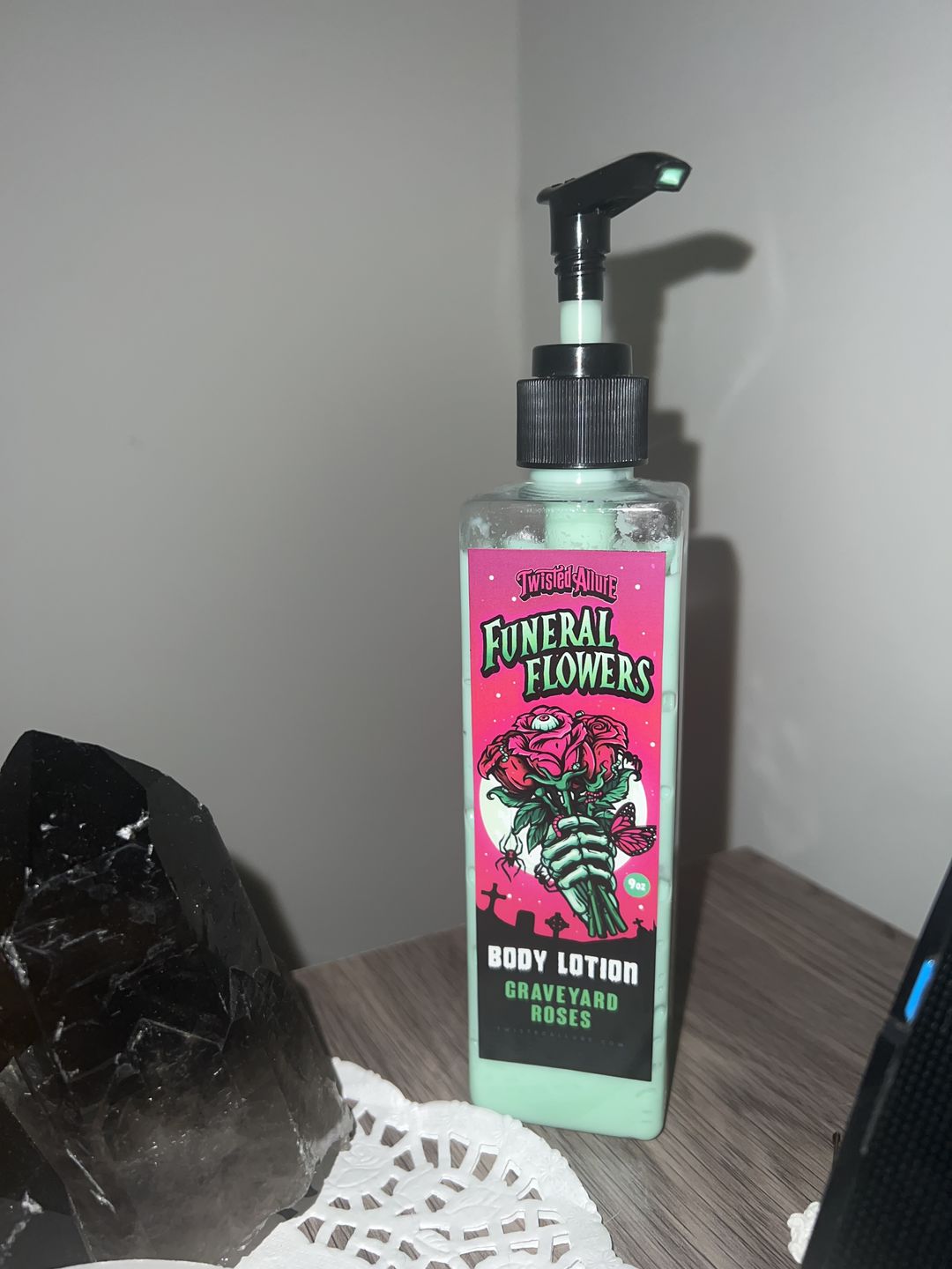 Customer photo review of Funeral Flowers body lotion (Graveyard Roses)