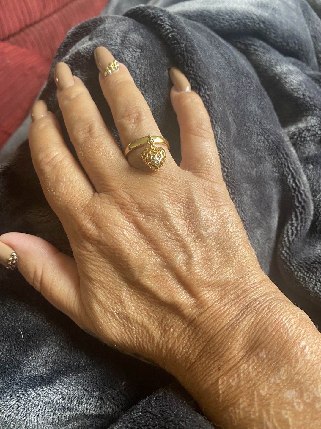 Customer photo review of Angel Heart Charm Ring with Tanzanite