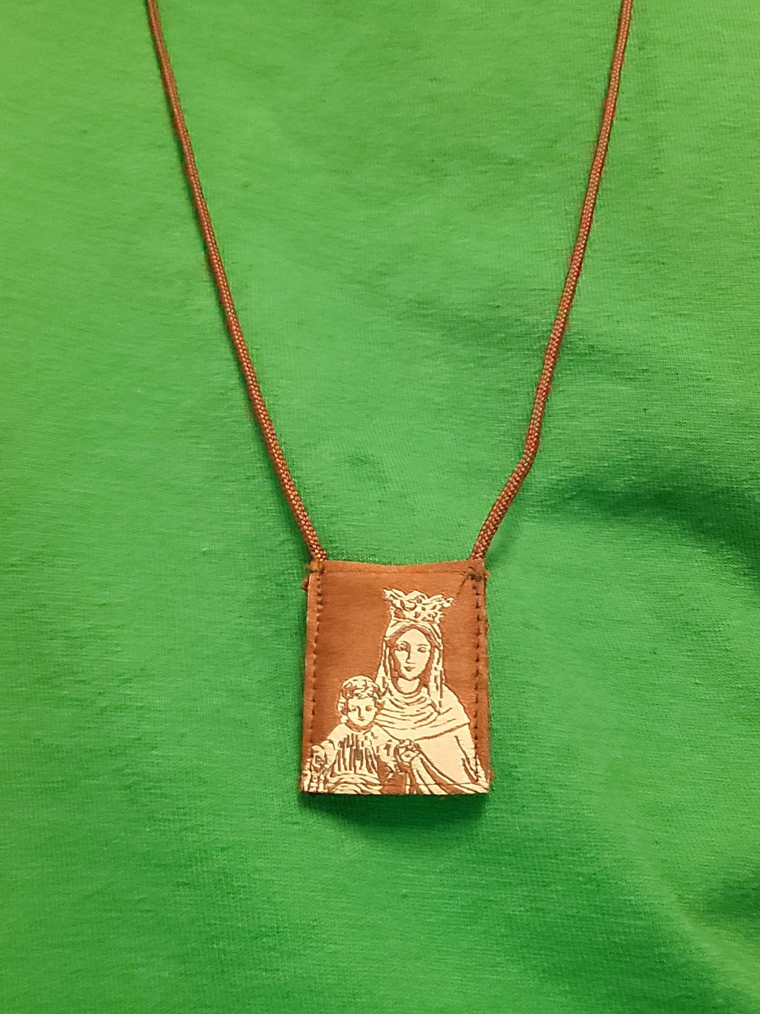 Customer photo review of Premium Brown Scapular, Brown & Cream, Our Lady of Mt. Carmel with Promise