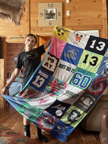 T-shirt quilt with sports, youth activities themes by Colleen from NC
