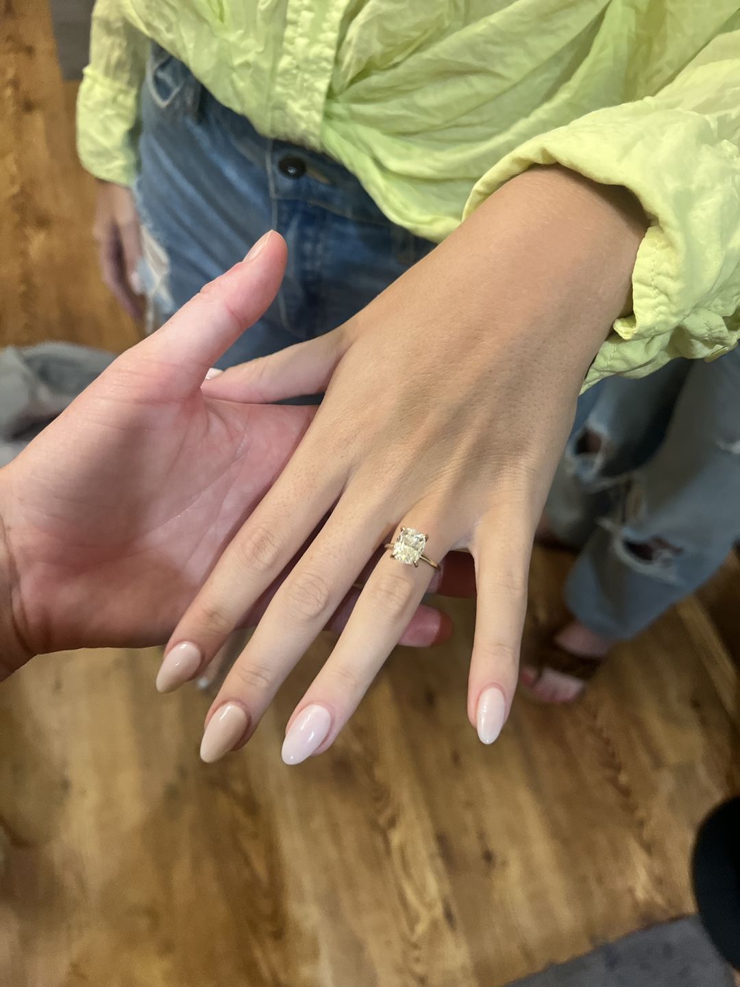 Customer photo review of Elongated Cushion Moissanite Solitaire Engagement Ring