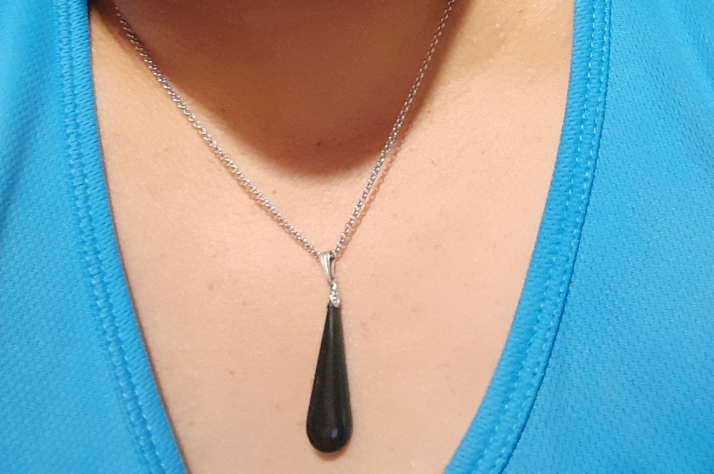 Customer photo review of Silver and NZ Greenstone Drop Necklace