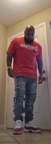 Customer photo review of Triple Stripe Skinny Fit Denim (Light Indigo Blue-Red-White)