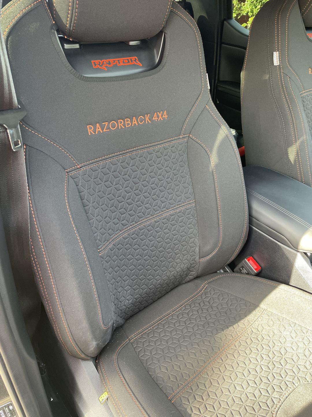 Customer photo review of Ford Next-Gen Raptor Premium Neoprene 2x Front Row Seat Covers (Available)