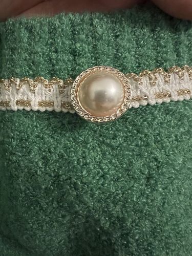 Customer photo review of Contrast Trim Faux Pearl Button Green Cardigan