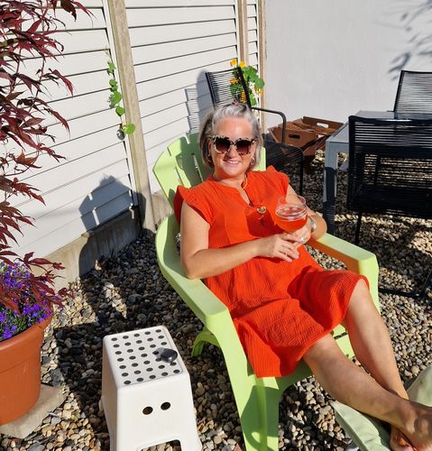 Customer photo review of Marleen Grenadine Orange Smock Dress