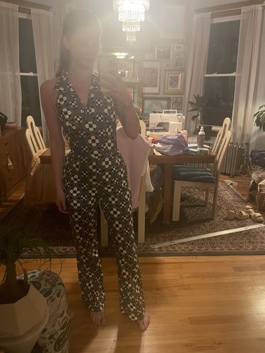 Customer photo review of Cecilia Jumpsuit in Black and White Flower