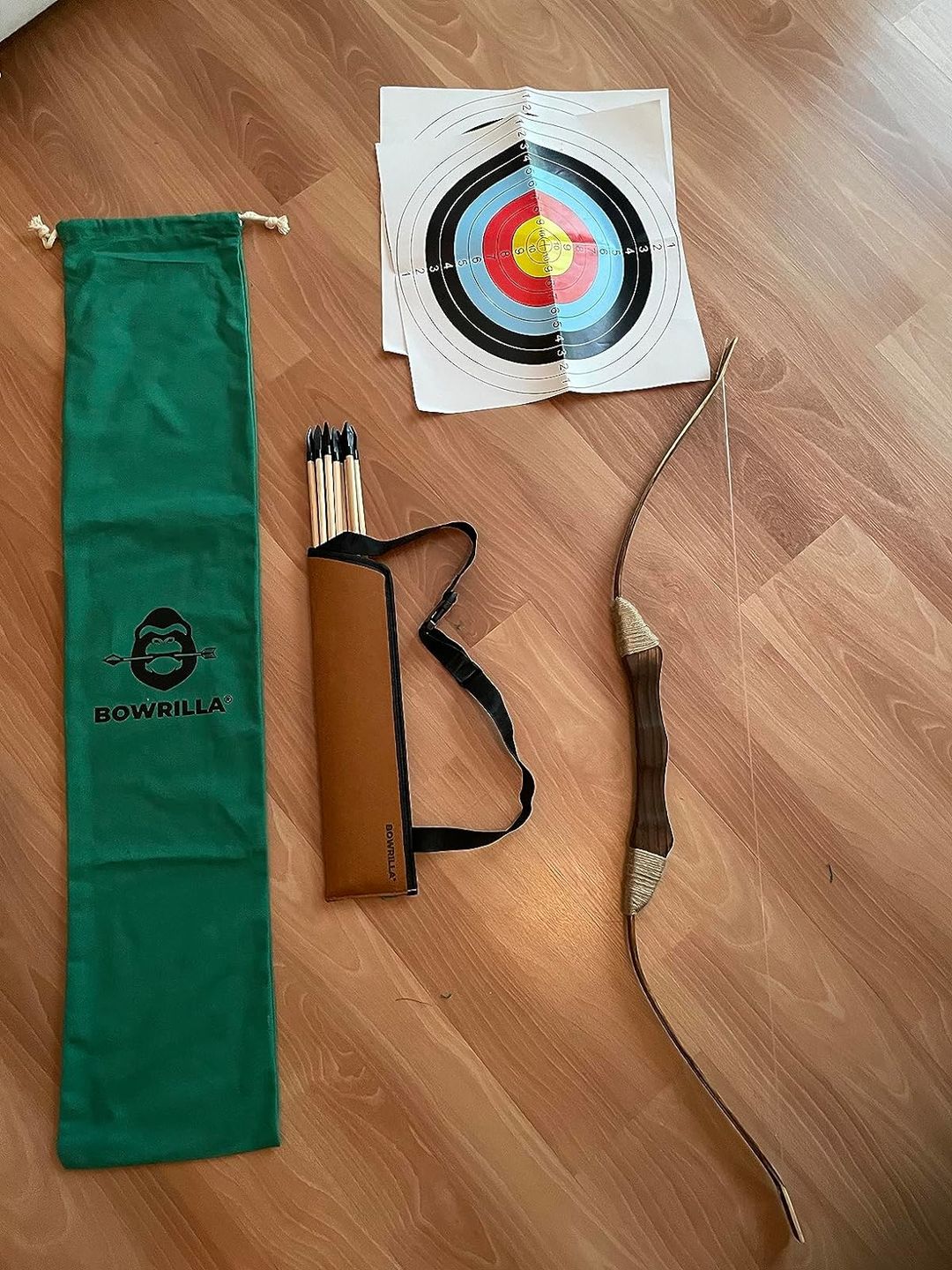 Customer photo review of Holzbogen Set mit 10 Pfeilen, Köcher, 3 Zielscheiben und Aufbewahrungstasche