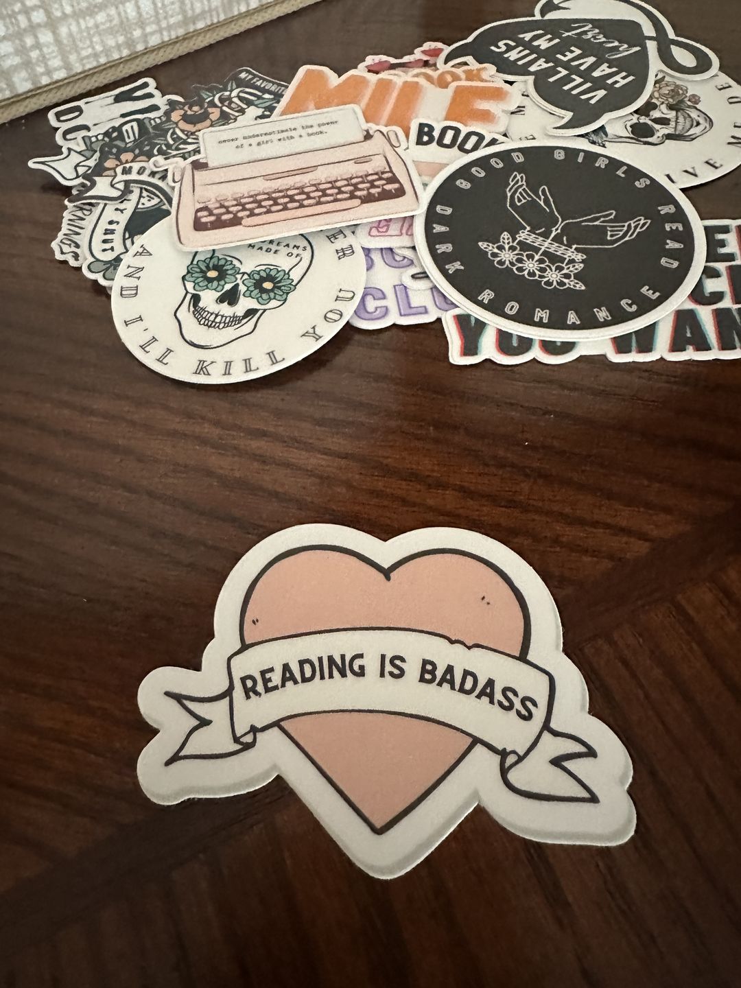 Customer photo review of reading is badass sticker