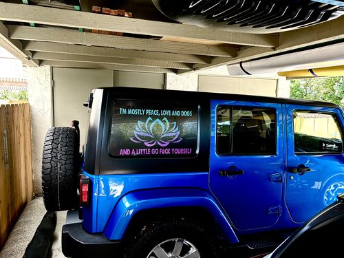Customer photo review of Make Your Own Custom Jeep Wrangler Vinyl Window Cling Decals - Pair