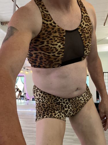 Customer photo review of Leopard Print Mesh Crop Top