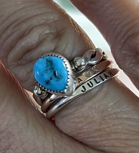 Customer photo review of Navajo Small Stone Turquoise Sterling Silver Braided Band Ring