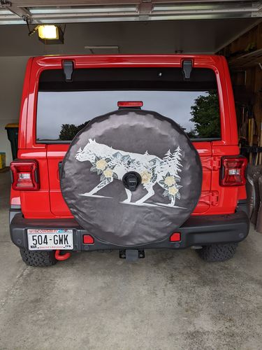 Customer photo review of Wilderness & a Wolf Double Exposure Unique Spare Tire Cover Design