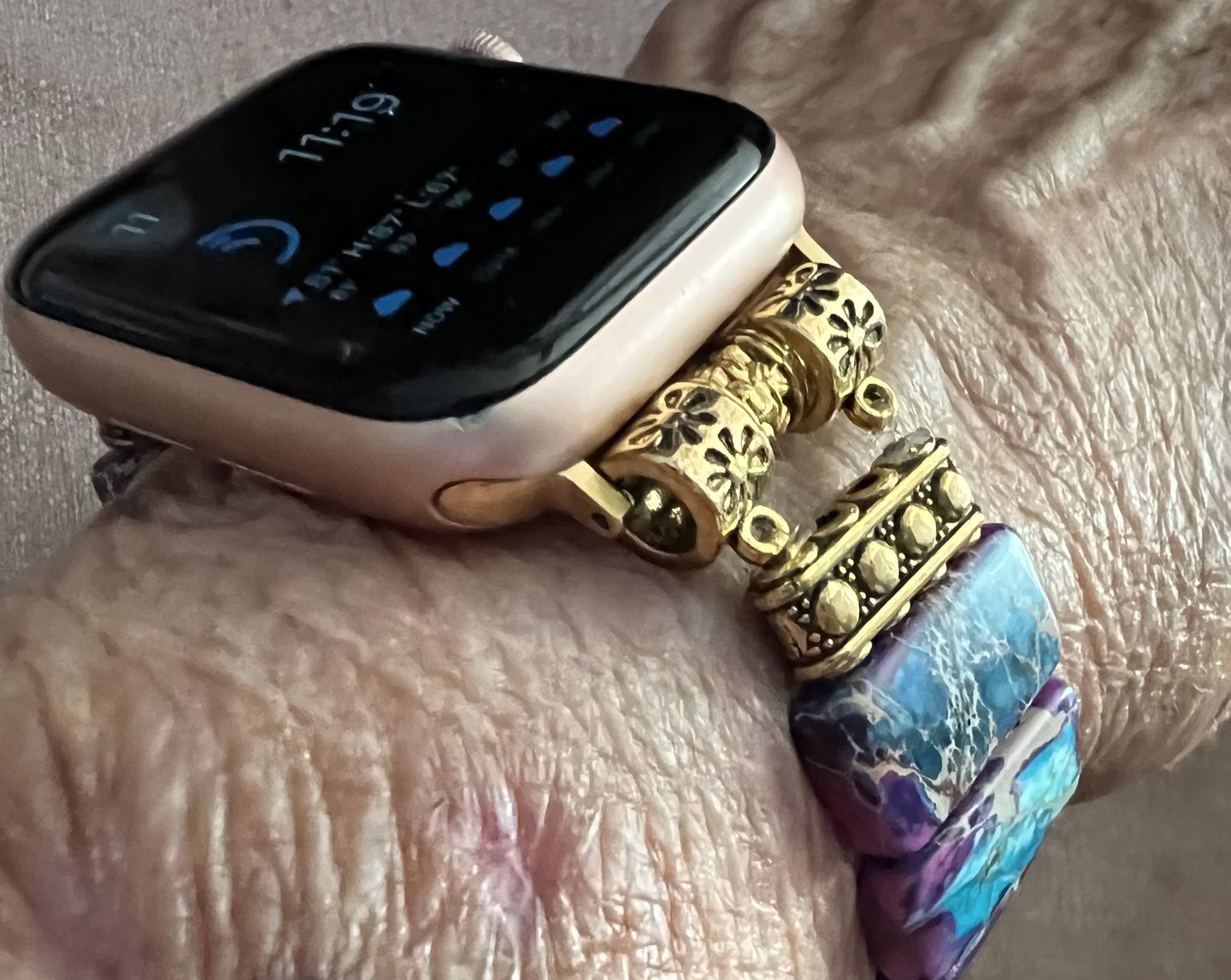 Customer photo review of Majestic Tibetan Jasper Stretch Apple Watch Strap