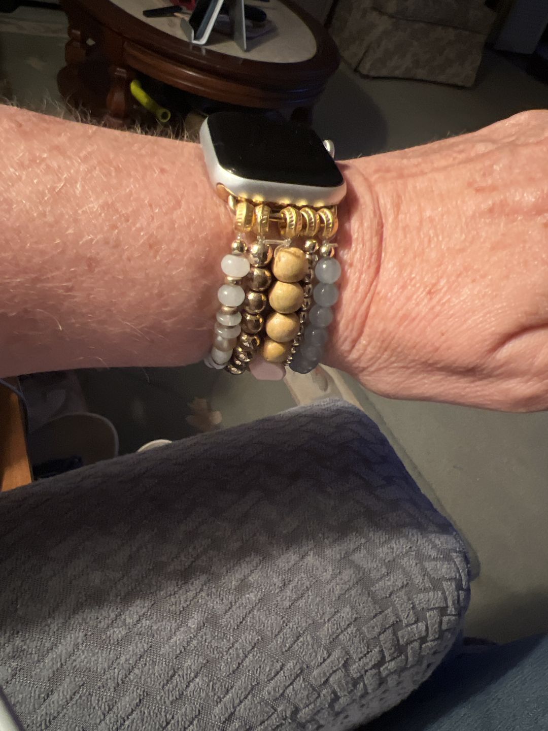 Customer photo review of Apricot Mist Stretch Apple Watch Strap