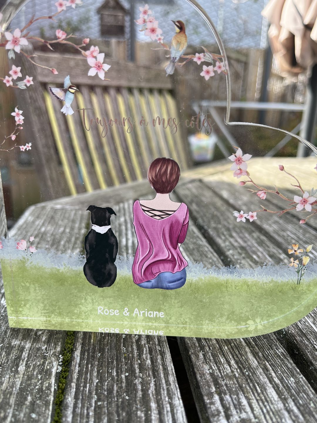 Customer photo review of Toujours à mes côtés - Cœur en verre personnalisé