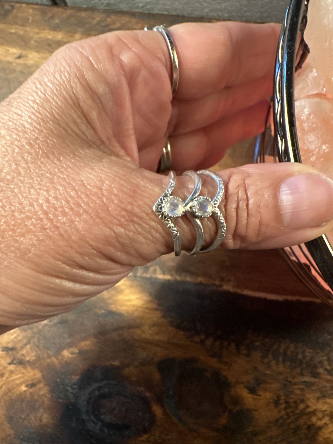 Customer photo review of Triple Chevron Boho Ring with Moonstone Sterling Silver