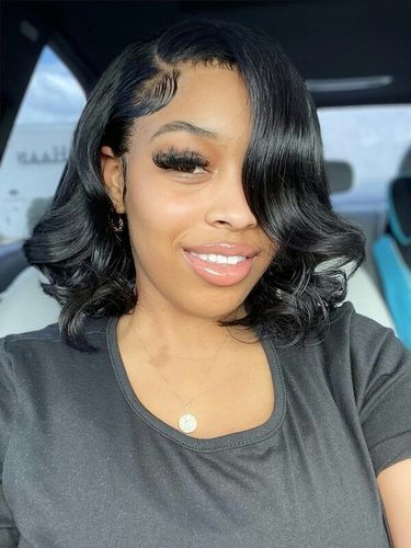 Customer photo review of Sea Wave Natrual Black Lace Frontal Bob Wig 150% Density