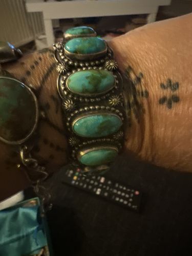 Customer photo review of Navajo Sterling Silver & Sonoran Mountain Turquoise Cuff Bracelet By Shawn Cayatineto