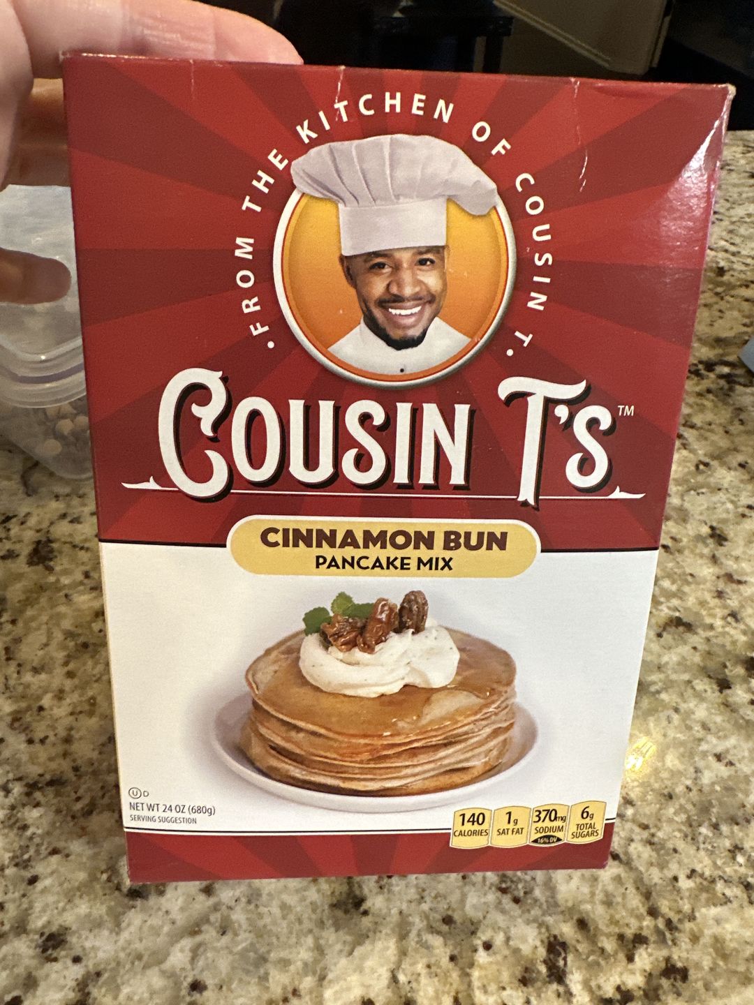 Customer photo review of Cousin T's Cinnamon Bun Gourmet Pancake Mix (2 Pack)