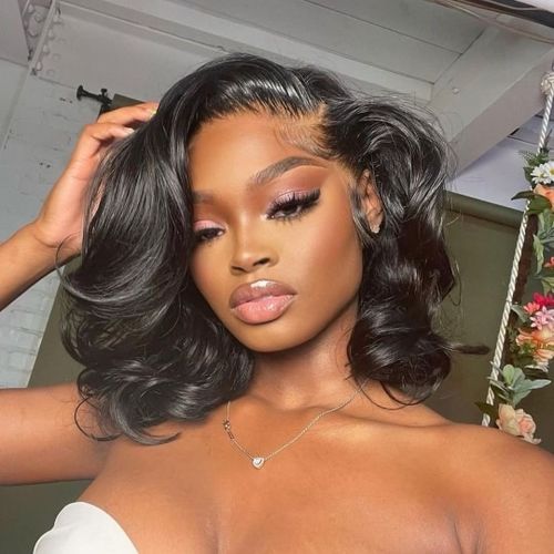 Customer photo review of Sea Wave Natrual Black Lace Frontal Bob Wig 150% Density