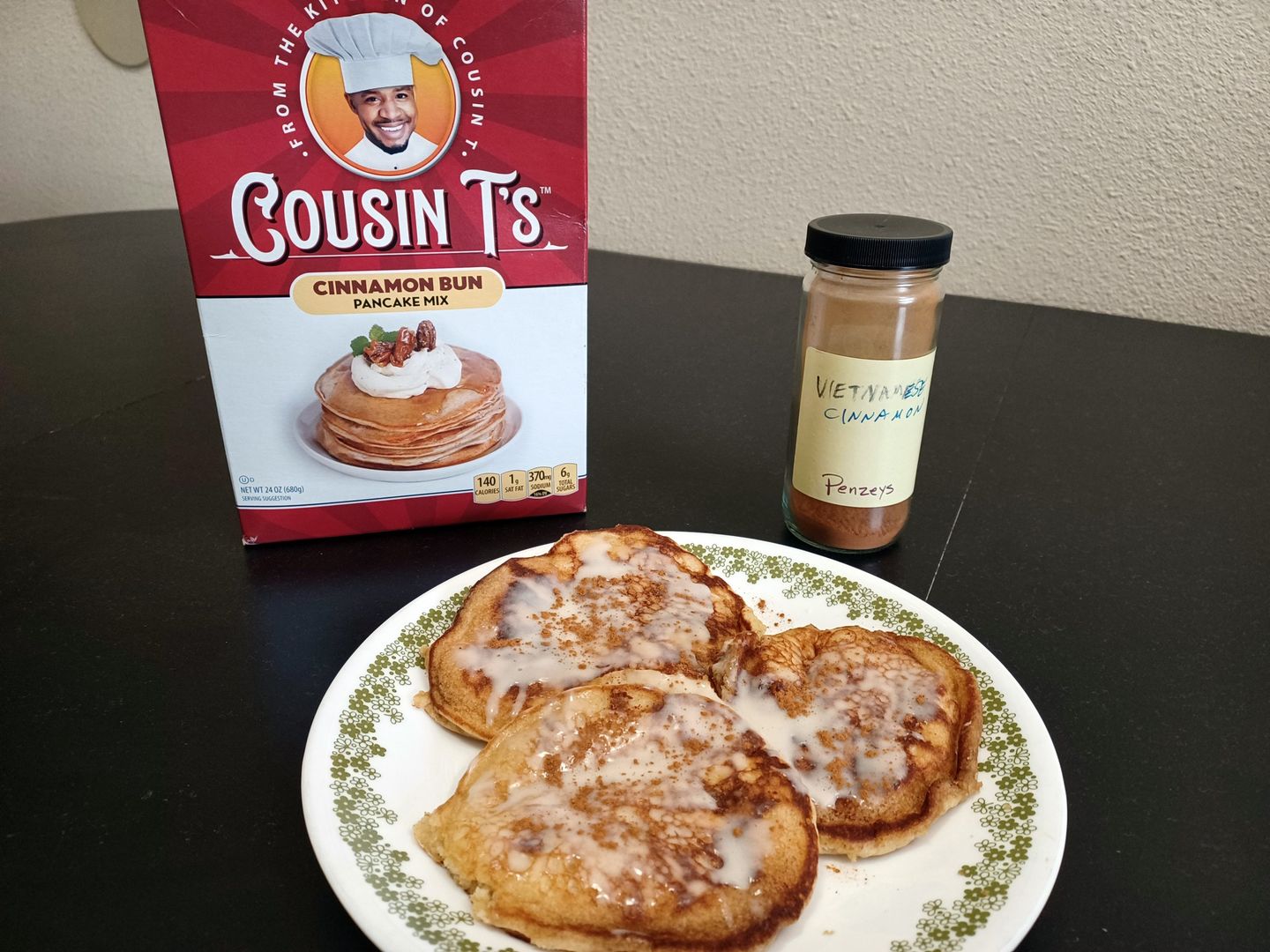 Customer photo review of Cousin T's Cinnamon Bun Gourmet Pancake Mix (2 Pack)