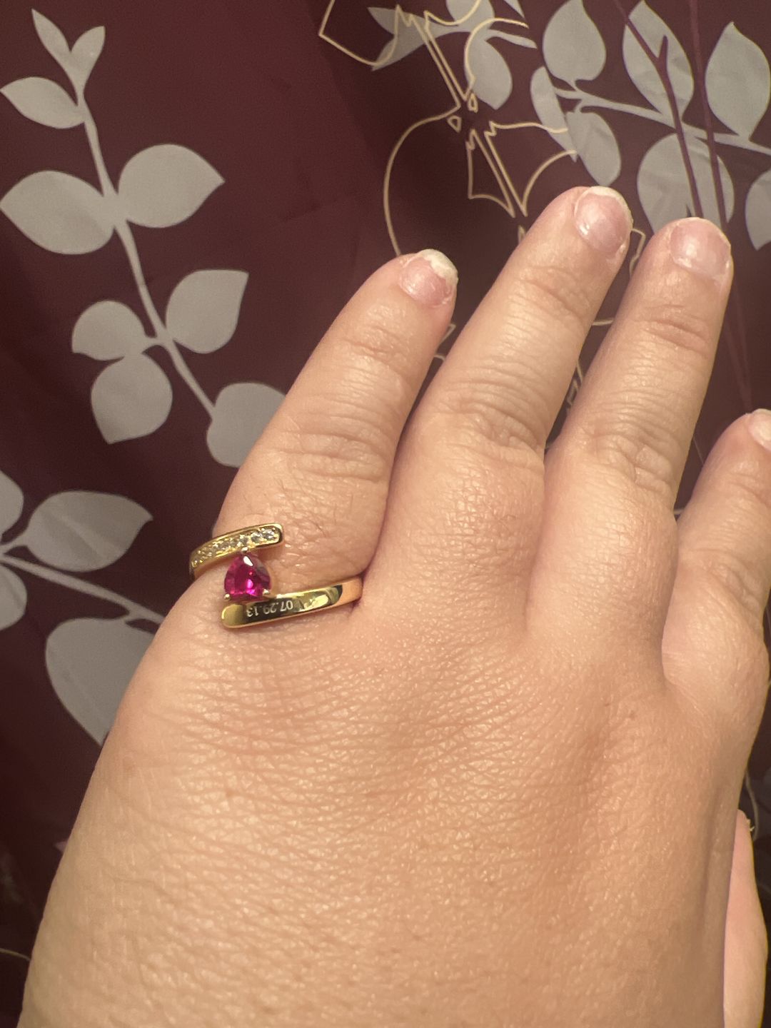 Customer photo review of Engraved Birthstone Ring