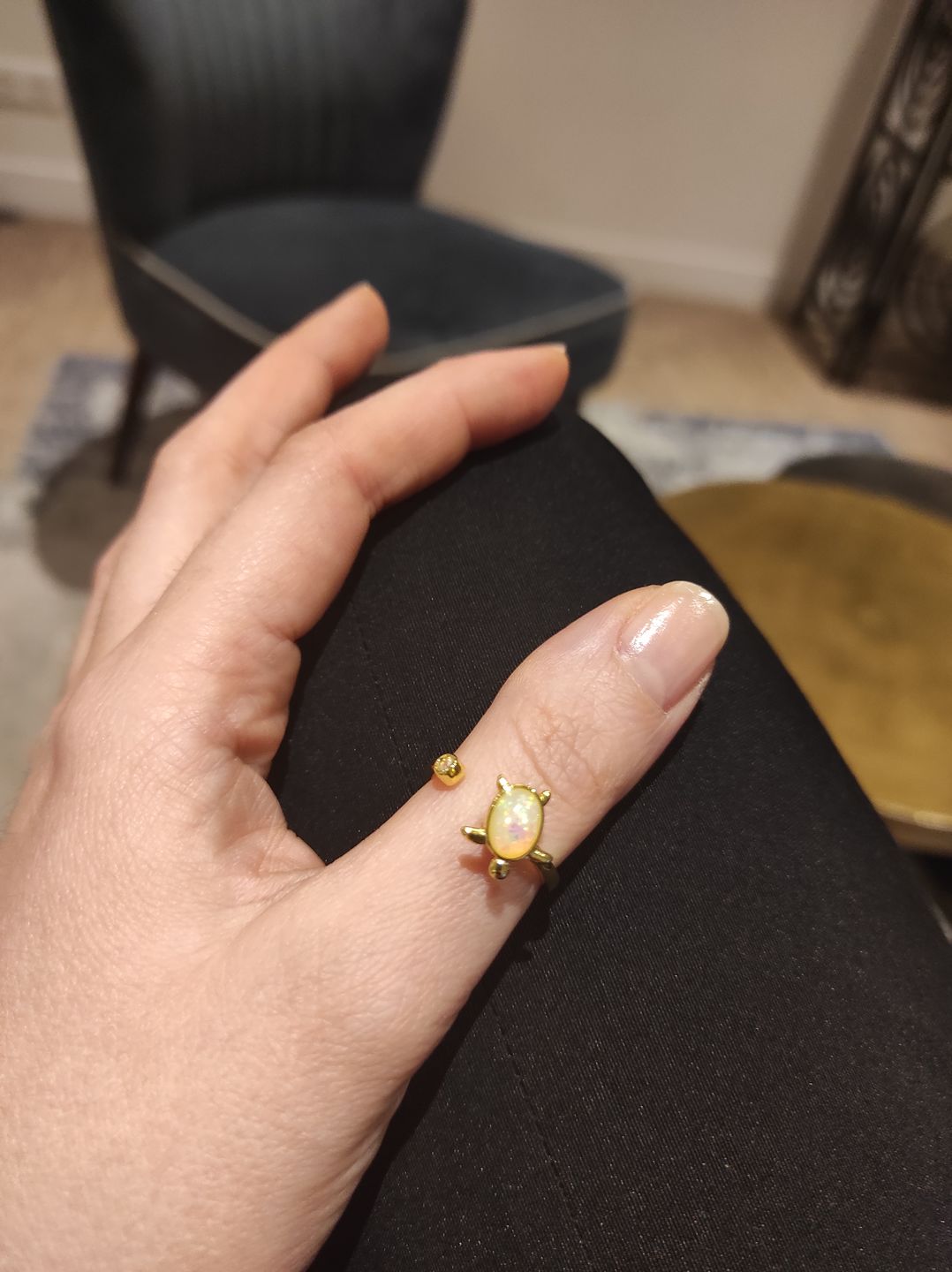 Customer photo review of gold adjustable turtle anxiety ring