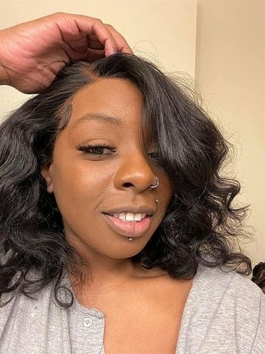 Customer photo review of Sea Wave Natrual Black Lace Frontal Bob Wig 150% Density