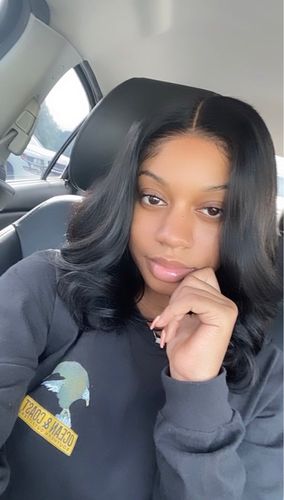 Customer photo review of Sea Wave Natrual Black Lace Frontal Bob Wig 150% Density