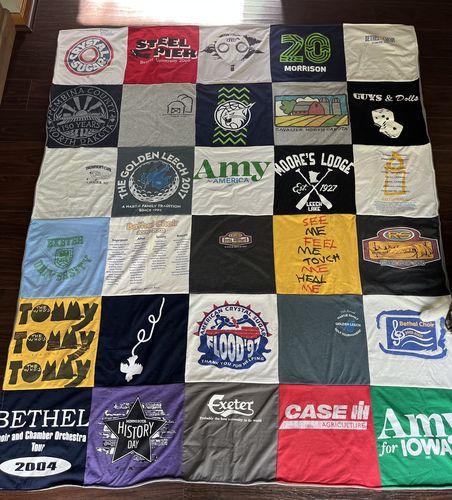 T-shirt quilt from bethel college, exeter college by Carey from MN