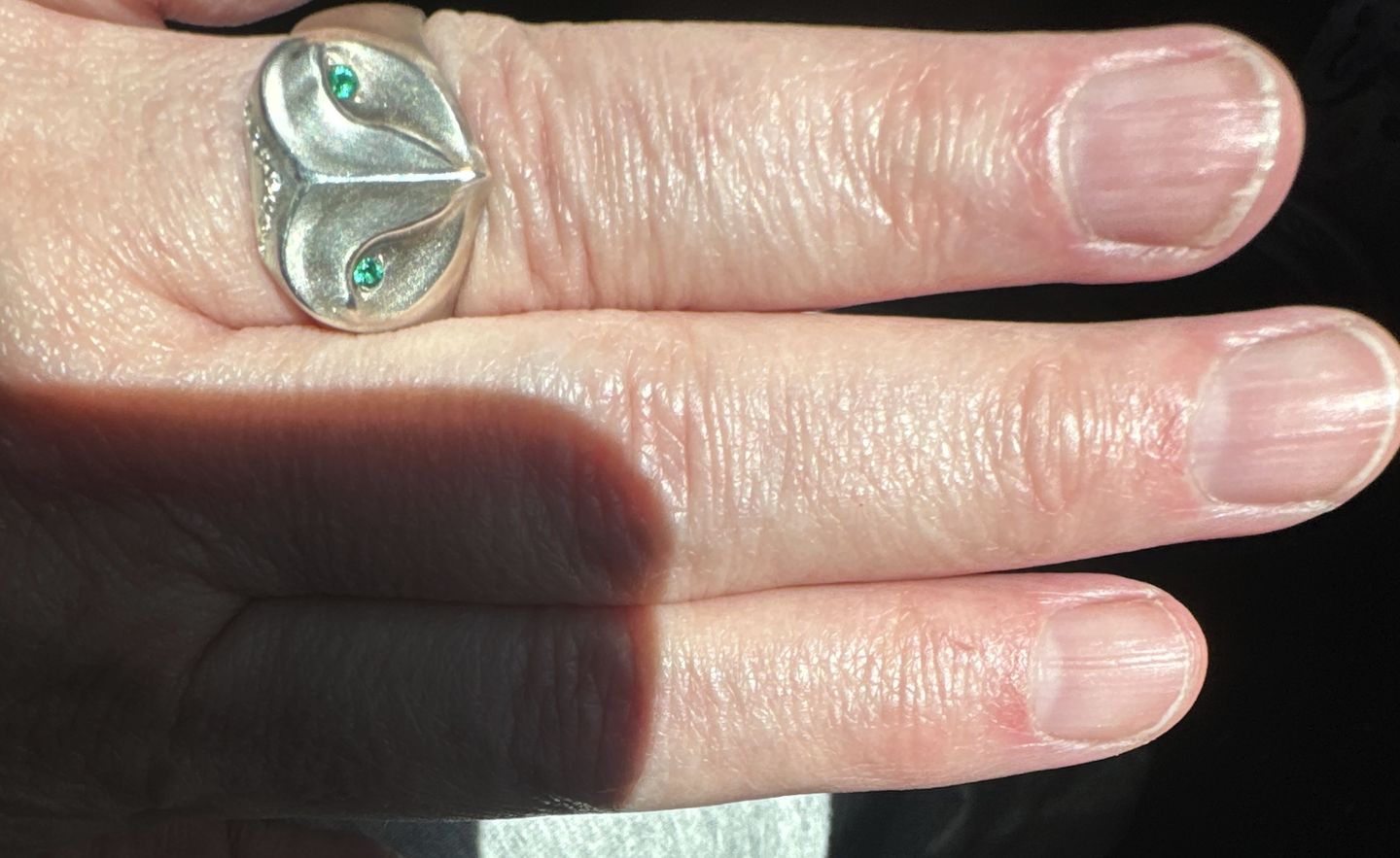 Customer photo review of Barn Owl Ring with a Diamond Crown